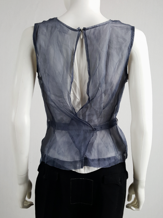 Dries Van Noten blue sheer wrap top with white underlayer - V A N
