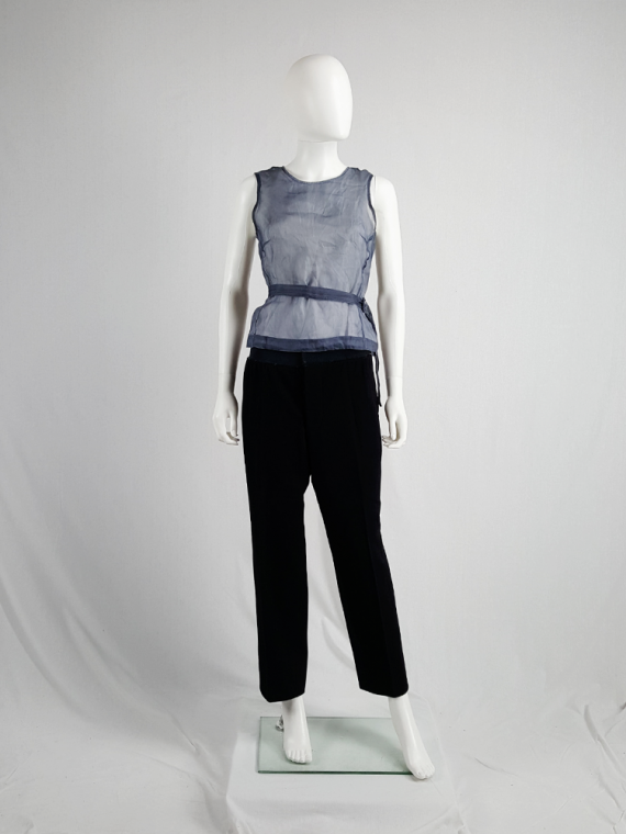 Dries Van Noten blue sheer wrap top with white underlayer - V A N