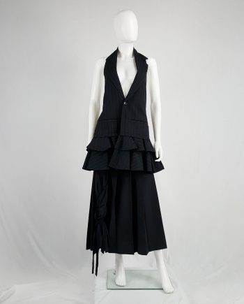 Limi Feu black long backless waistcoat with ruffled bottom