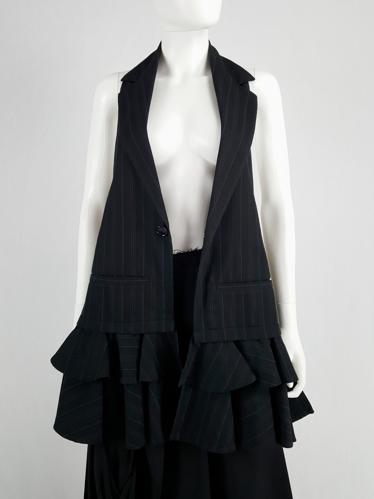 Limi Feu black long backless waistcoat with ruffled bottom - V A N II T A S