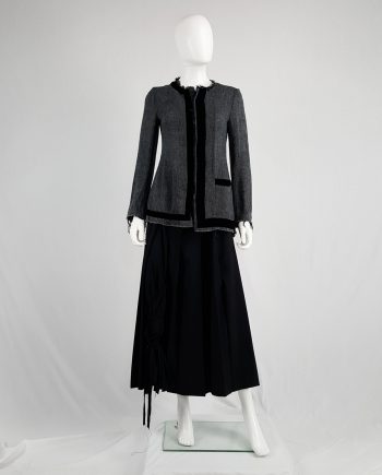 Yohji Yamamoto Noir grey tweed deconstructed jacket with torn hems