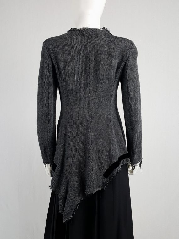 vintage Yohji Yamamoto Noir grey tweed deconstructed jacket with torn hems 131241