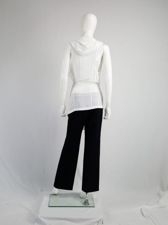 vaniitas vintage Ann Demeulemeester white sleevesless draped top with hood spring 2009 115028