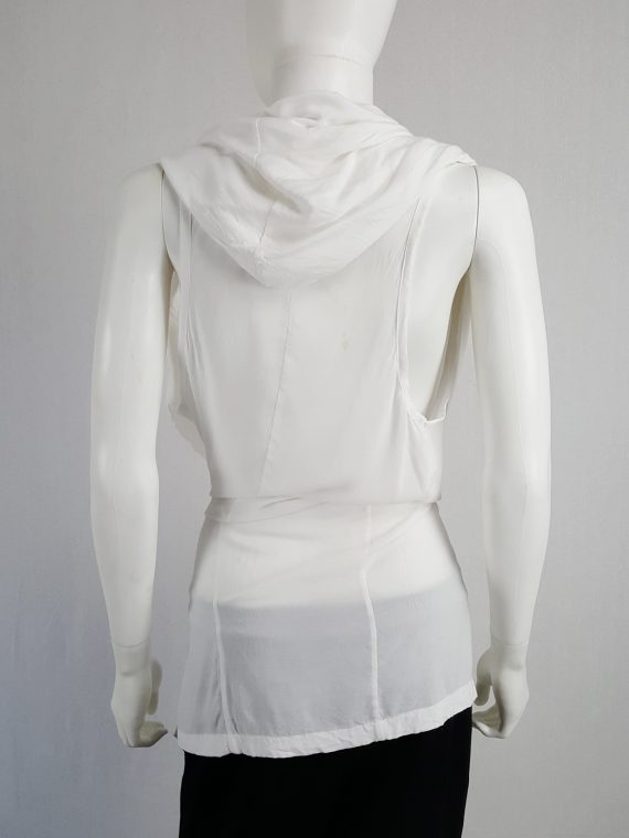 vaniitas vintage Ann Demeulemeester white sleevesless draped top with hood spring 2009 115105