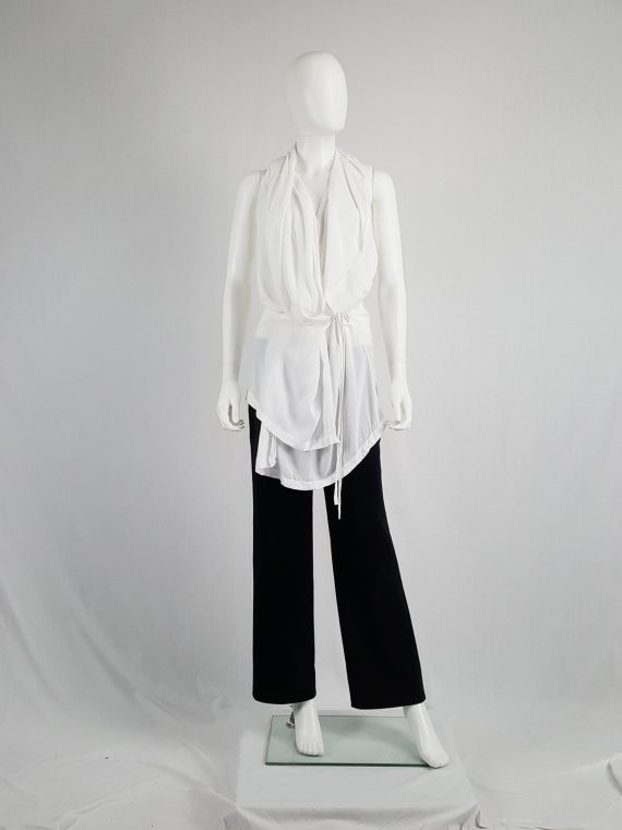 vaniitas vintage Ann Demeulemeester white sleevesless draped top with hood spring 2009 115141