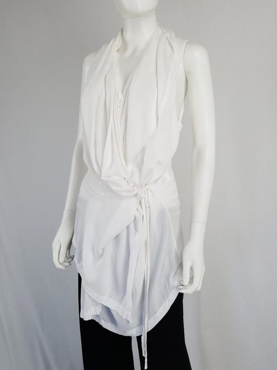 vaniitas vintage Ann Demeulemeester white sleevesless draped top with hood spring 2009 115319