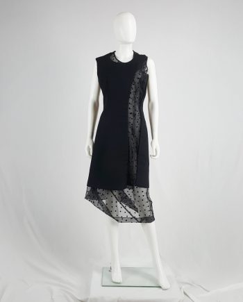 Comme des Garçons black sheer polkadot dress with wool paneling — fall 1997
