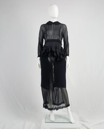 Comme des Garçons black sheer skirt with wool paneling — fall 1997