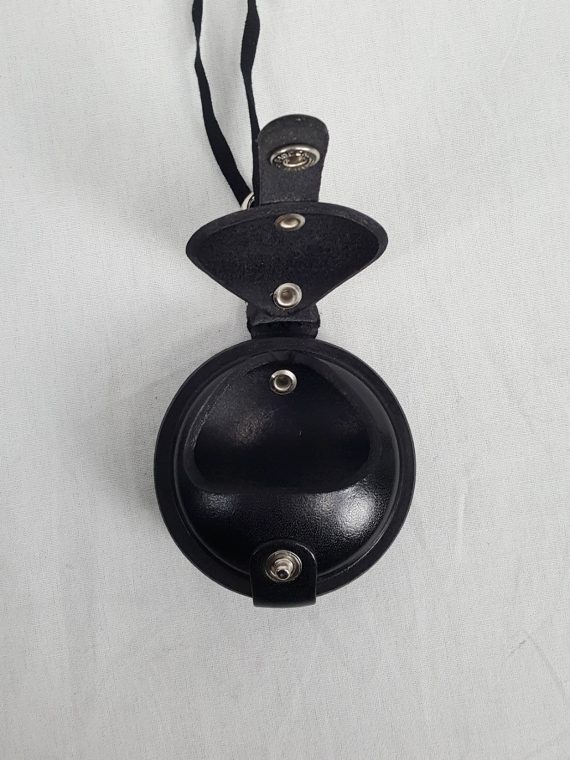 vaniitas vintage Ann Demeulemeester black leather necklace with round pouch 111450