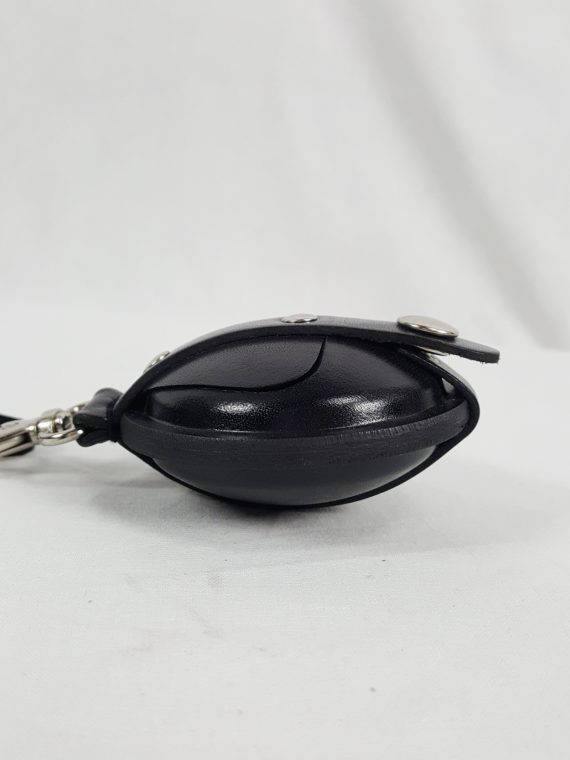 vaniitas vintage Ann Demeulemeester black leather necklace with round pouch 111554