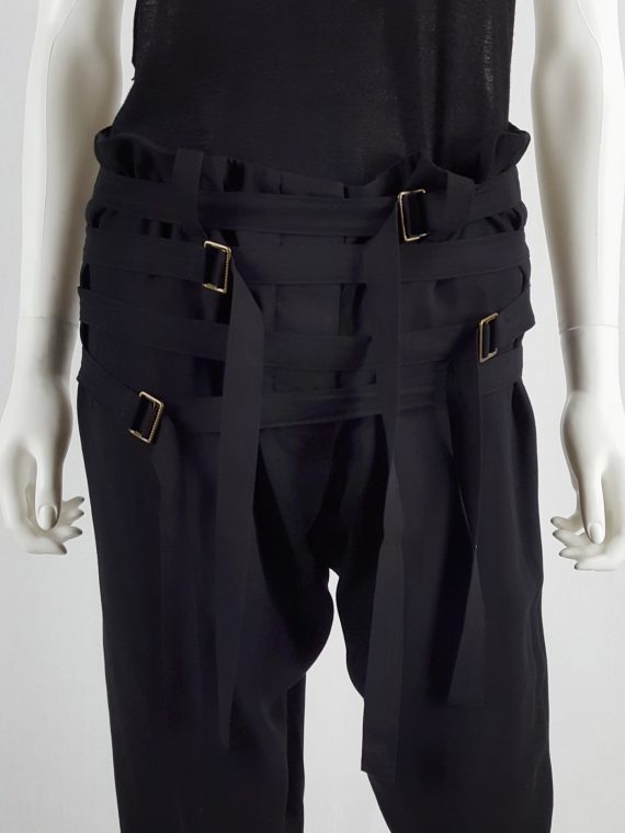 vaniitas vintage Ann Demeulemeester black trousers with front belt straps runway spring 2003 163340