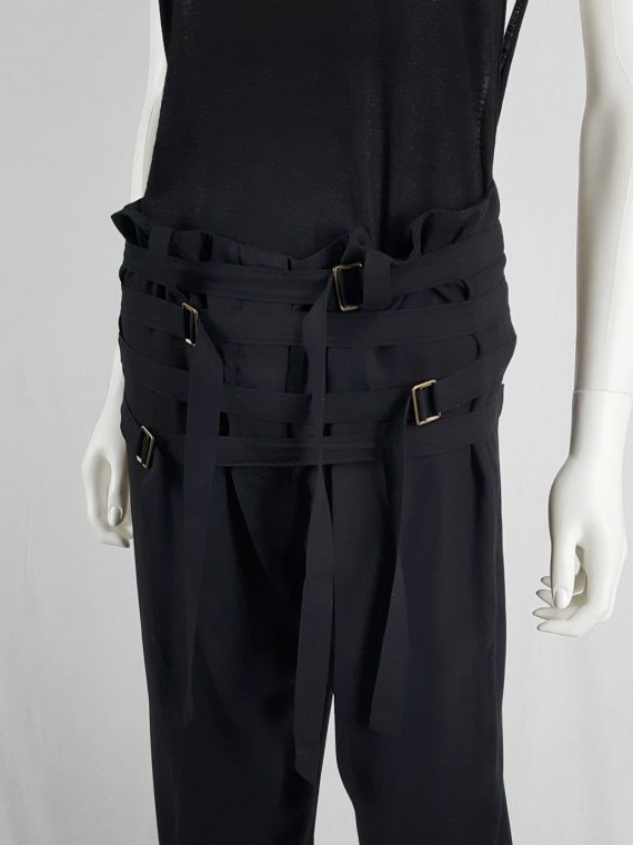 vaniitas vintage Ann Demeulemeester black trousers with front belt straps runway spring 2003 163357