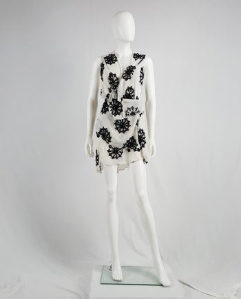 Ann Demeulemeester white skirt and top with black beaded print — spring 2009