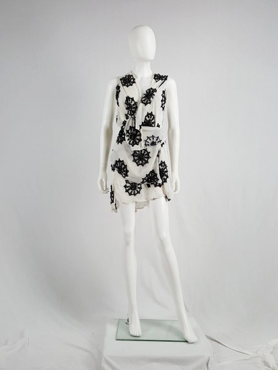 vaniitas vintage Ann Demeulemeester white skirt and top with black beaded print runwa spring 2009 160322