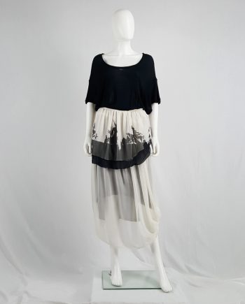 Ann Demeulemeester white skirt or top with black forest print — fall 2007