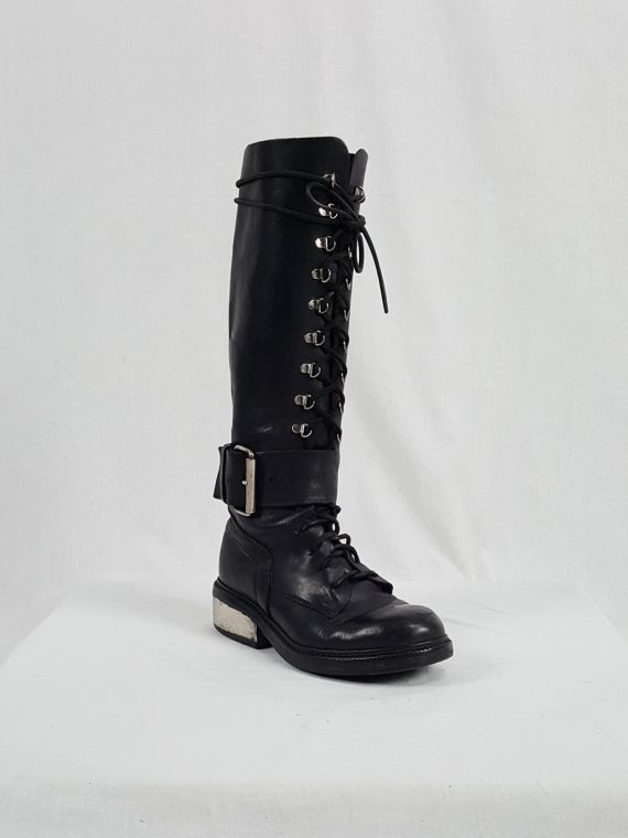 vaniitas vintage Dirk Bikkembergs black tall lace-up boots with metal heel 90s atchival 145709