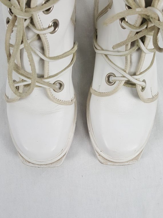 vaniitas vintage Dirk Bikkembergs white mountaineering boots with laces through the soles 90s archive143533