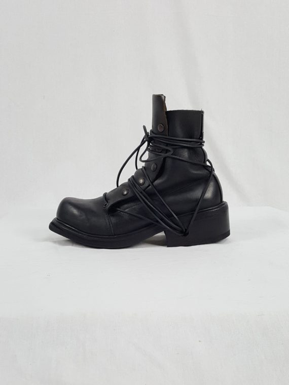 Dirk Bikkembergs black boots with snap button front and laces through the soles 90S archival 184104
