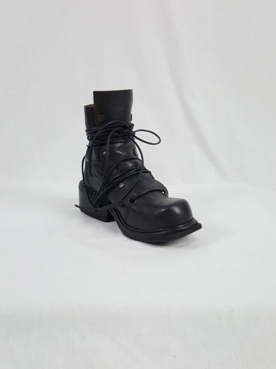Dirk Bikkembergs black boots with snap button front and laces through the soles 90S archival 184336