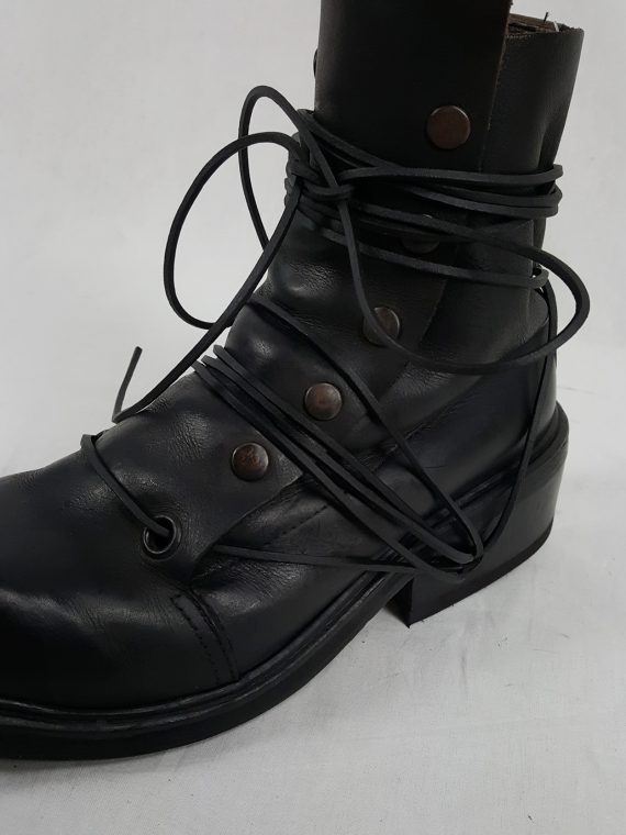 Dirk Bikkembergs black boots with snap button front and laces through the soles 90S archival 184516
