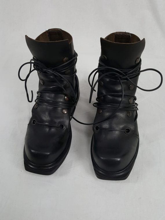 Dirk Bikkembergs black boots with snap button front and laces through the soles 90S archival 184600