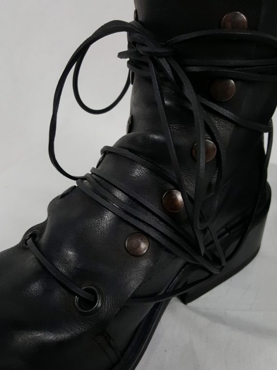 Dirk Bikkembergs black boots with snap button front and laces through the soles 90S archival 184620(0)