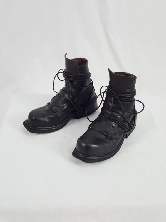 Dirk Bikkembergs black boots with snap button front and laces through the soles 90S archival 184722