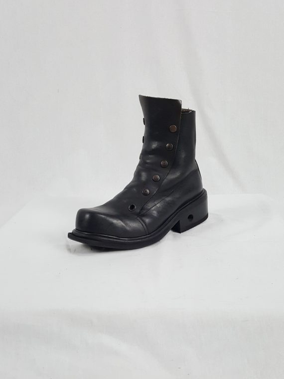 Dirk Bikkembergs black boots with snap button front and laces through the soles 90S archival 185225