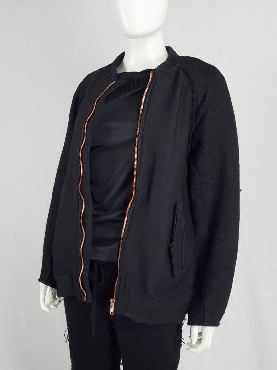 vaniitas Avelon black bomber jacket with frayed trims and copper zipper 122254