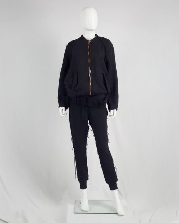 Avelon black bomber jacket with frayed trims and copper zipper