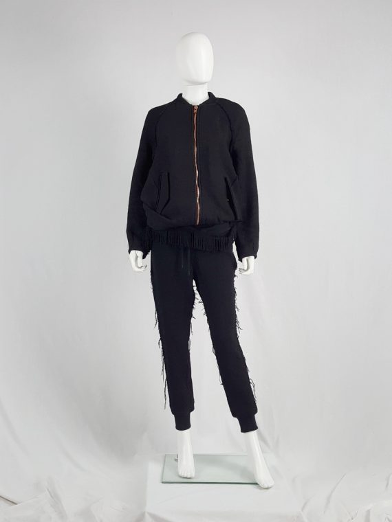 vaniitas Avelon black bomber jacket with frayed trims and copper zipper 122353