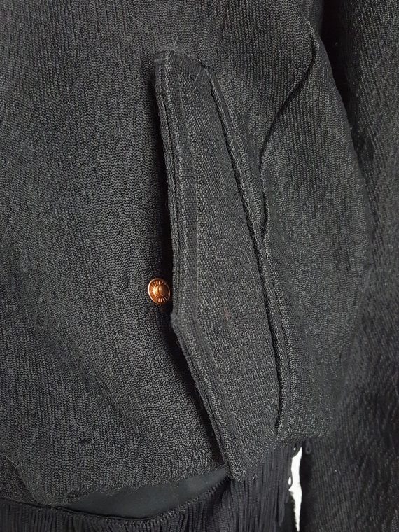 vaniitas Avelon black bomber jacket with frayed trims and copper zipper 122513