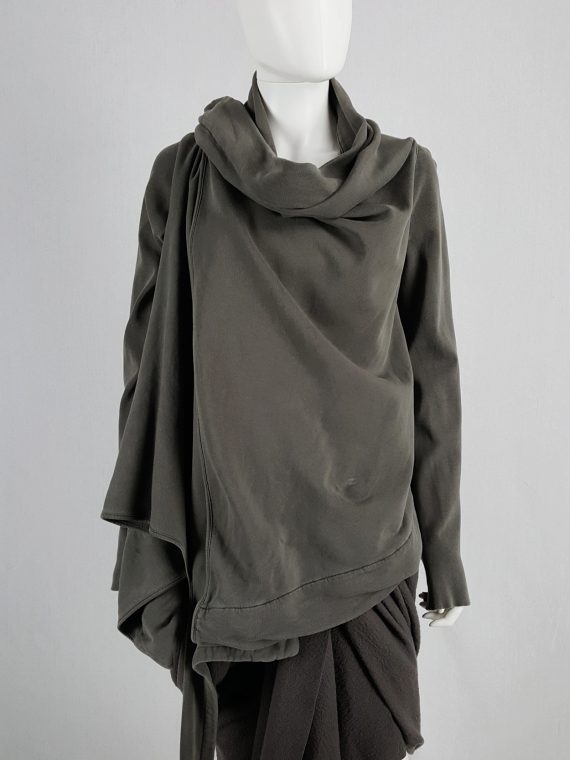 vaniitas Rick Owens DRKSHDW green wrapped cowl neck jumper with waterfall front 095623