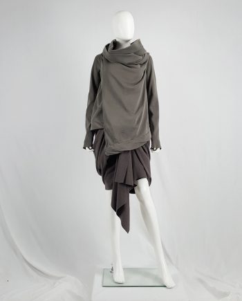 Rick Owens DRKSHDW green wrapped cowl neck jumper with waterfall front