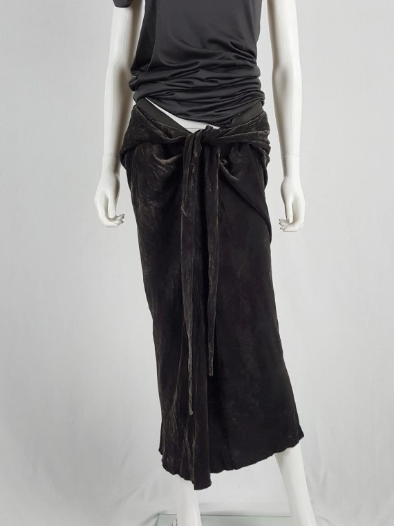 vaniitas Rick Owens MOOG brown velvet draped skirt with front ties runway fall 2005 161154