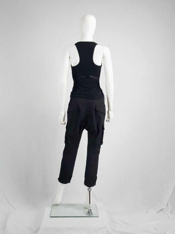 vaniitas Ys Yohji Yamamoto black drop crotch trousers with cargo pockets 095444