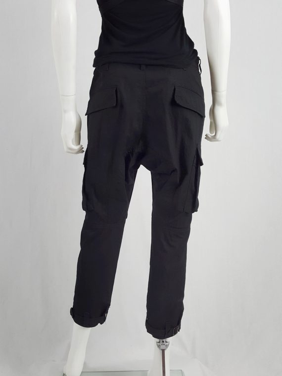 vaniitas Ys Yohji Yamamoto black drop crotch trousers with cargo pockets 095522