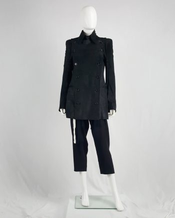 Ann Demeulemeester black leather double breasted military coat — fall 2004