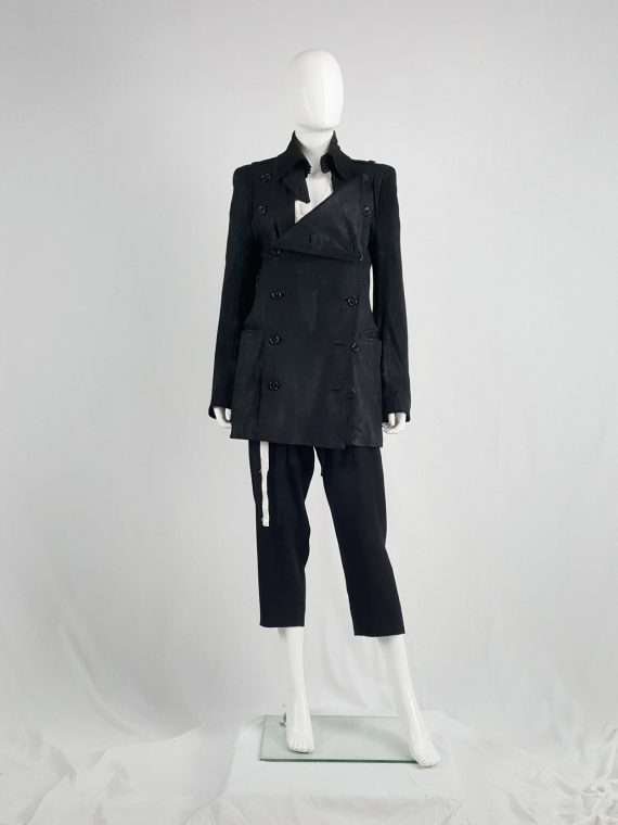 vaniitas vintage Ann Demeulemeester black leather double breasted military coat runway fall 2004 143139