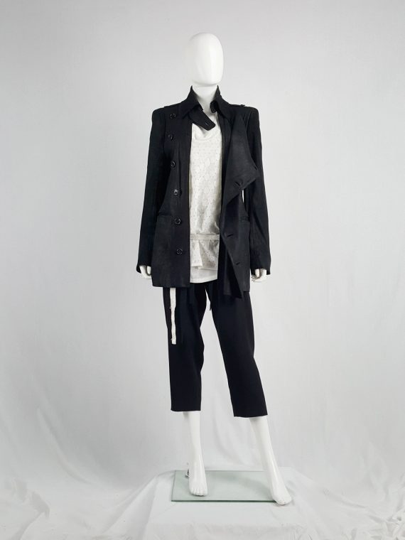 vaniitas vintage Ann Demeulemeester black leather double breasted military coat runway fall 2004 143401