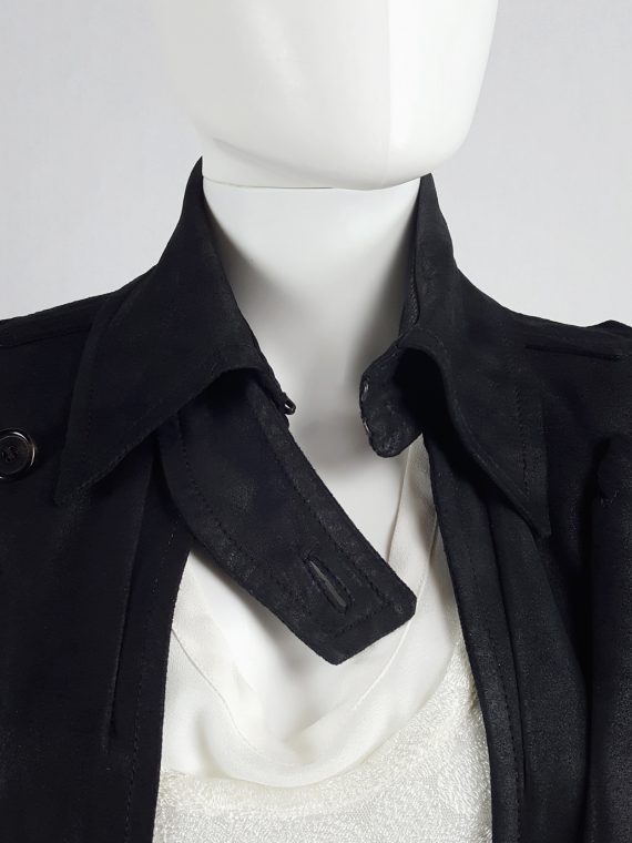 vaniitas vintage Ann Demeulemeester black leather double breasted military coat runway fall 2004 143653