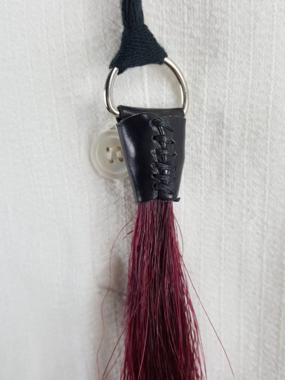vaniitas vintage Ann Demeulemeester burgundy horsehair necklace on a leather strap fall 2004 180233
