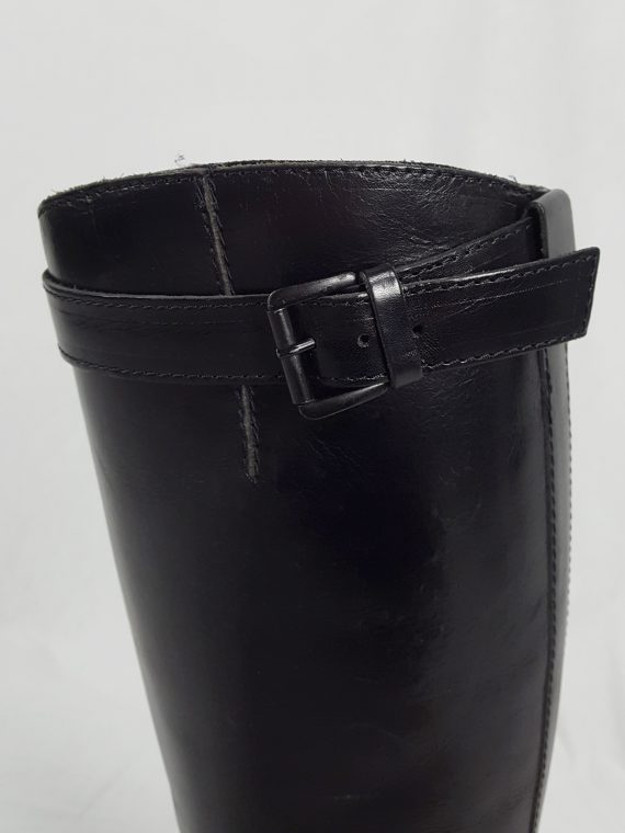vaniitas vintage Ann Demeulemeester tall black wedge boots with belt strap detail 154129