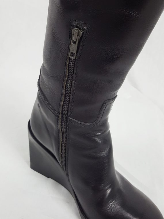 vaniitas vintage Ann Demeulemeester tall black wedge boots with belt strap detail 154149(0)