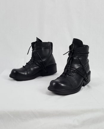 Dirk Bikkembergs black tall lace-up boots with laces through the soles 90S archiva