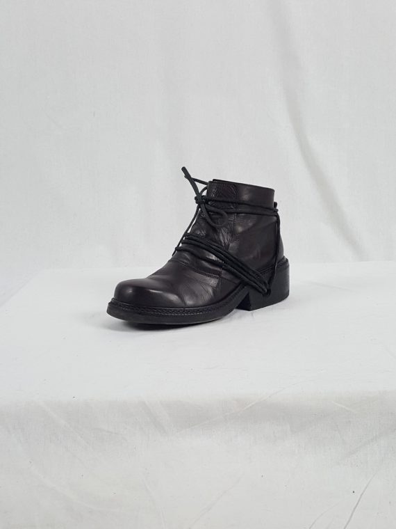 vaniitas vintage Dirk Bikkembergs burgundy boots with front flap and laces through the soles 90s archive 171924