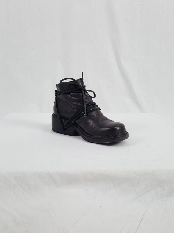 vaniitas vintage Dirk Bikkembergs burgundy boots with front flap and laces through the soles 90s archive 172004