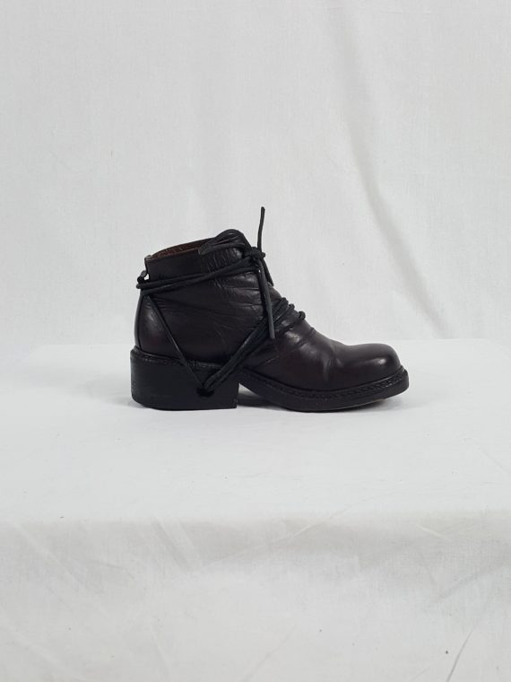 vaniitas vintage Dirk Bikkembergs burgundy boots with front flap and laces through the soles 90s archive 172019