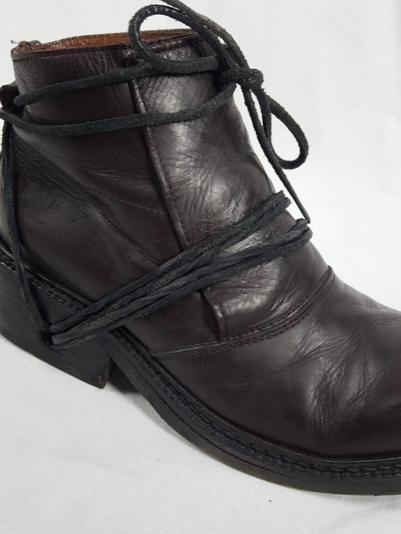 vaniitas vintage Dirk Bikkembergs burgundy boots with front flap and laces through the soles 90s archive 172315