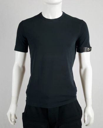 Dirk Bikkembergs dark blue t-shirt with black leather belt around the sleeve